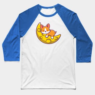 Cute Corgi Dog Sleeping On The Moon Cartoon Baseball T-Shirt